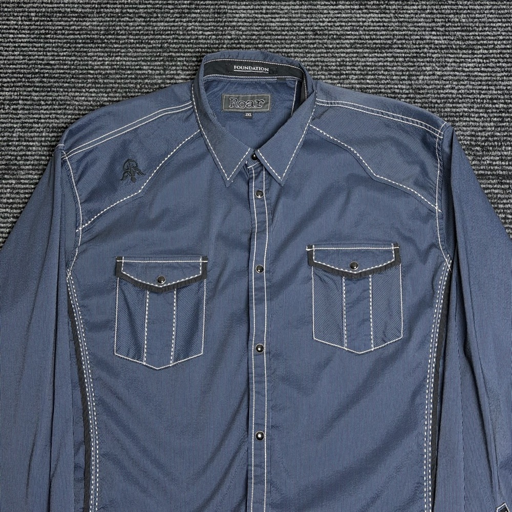 Roar Shirt Men 2XL Blue Foundation Edition Pearl Snap Western Rodeo Cowboy